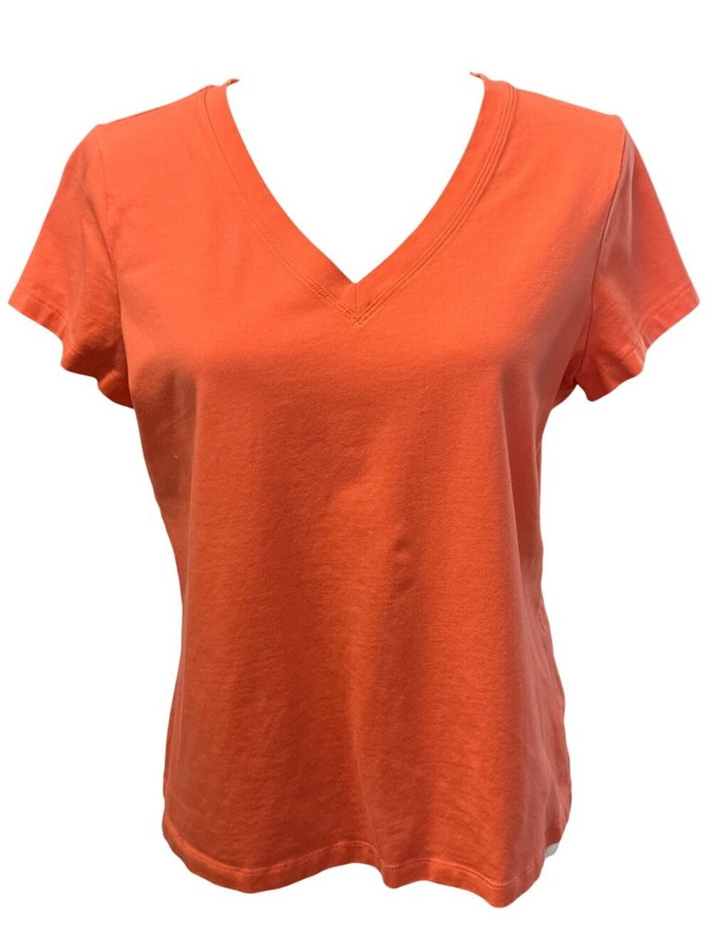 Chicos Short Sleeve V-Neck Pullover Tee~Size M~Vibrant Orange Stretch Top L9 35